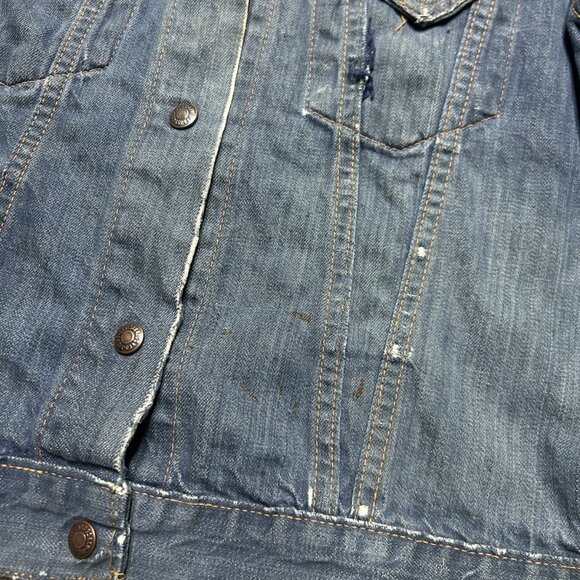 Vintage 70s Levi’s for gals denim trucker jacket big E distressed women S/M - Picture 5 of 16
